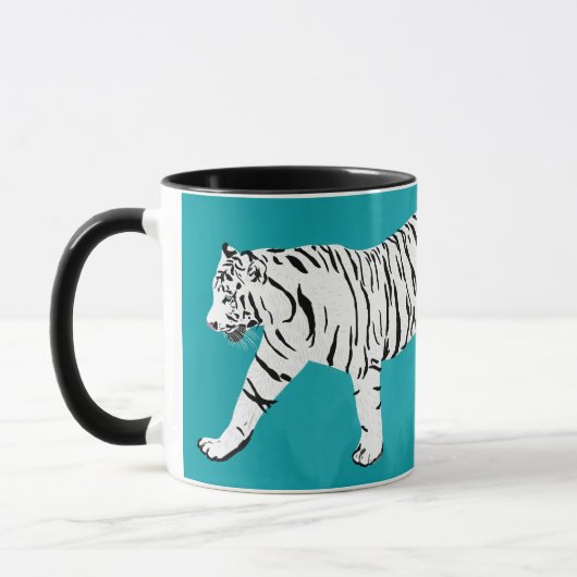 White Tiger auf Aquamarine Illustration Personalis Tasse (Links)