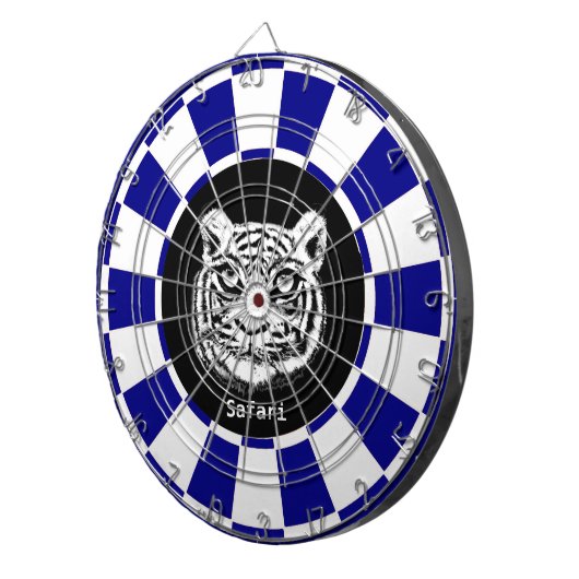 White Tiger auf Navy Blue und White Dart Board Dartscheibe (Vorderseite rechts)