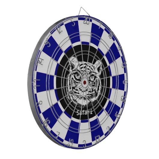 White Tiger auf Navy Blue und White Dart Board Dartscheibe (Vorderseite Links)
