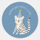 White Tiger Birthday Runder Aufkleber (Vorderseite)