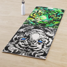White Tiger Face - Green Tiger Blue Eyes Yoga Mat