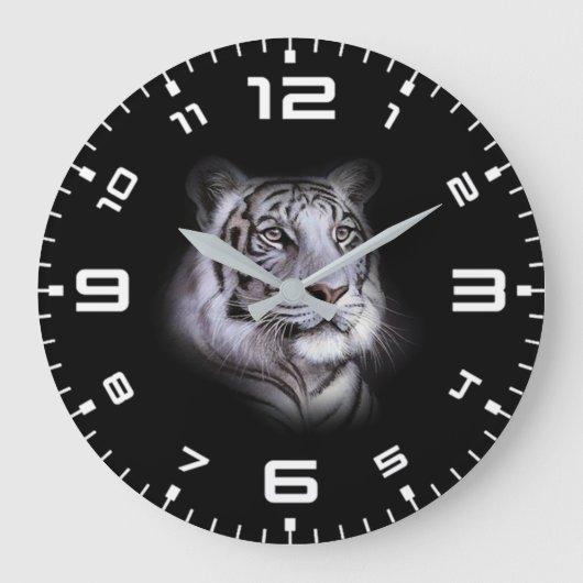 White Tiger Face Große Wanduhr (Vorderseite)