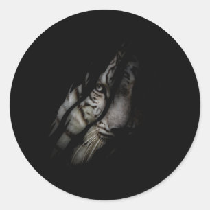 White Tiger Face Torn Claw Wild Safari Tierkatze Runder Aufkleber