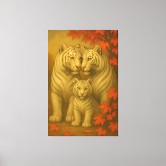 White Tiger Family – Autumn Maple Fine Art Wall Ar Leinwanddruck