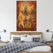 White Tiger Family of Four – Autumn Maple Fine Art Leinwanddruck (Insitu (Schlafzimmer))
