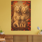White Tiger Family of Four – Autumn Maple Fine Art Leinwanddruck (Insitu (Wohnzimmer))