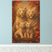 White Tiger Family of Four – Autumn Maple Fine Art Leinwanddruck (Insitu (Holzboden))