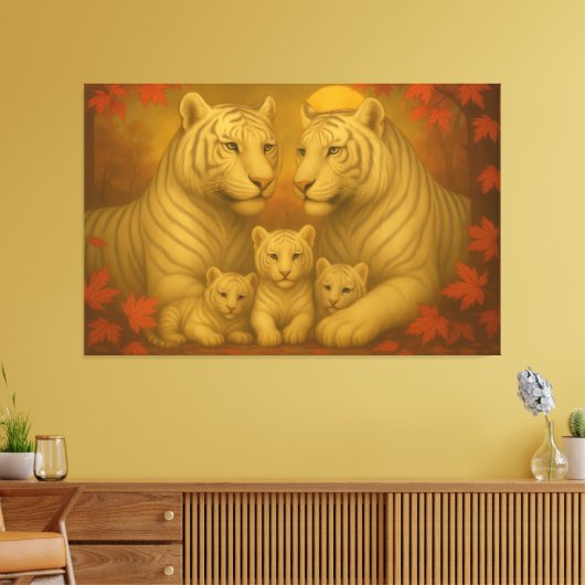 White Tiger Family – Ultra Premium Fine Art Canvas Leinwanddruck (Insitu (Wohnzimmer))