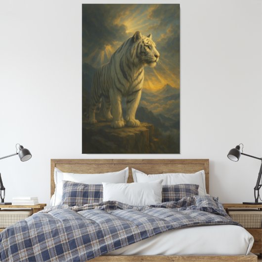 White Tiger – Fine Art Print Leinwanddruck (Insitu (Schlafzimmer))
