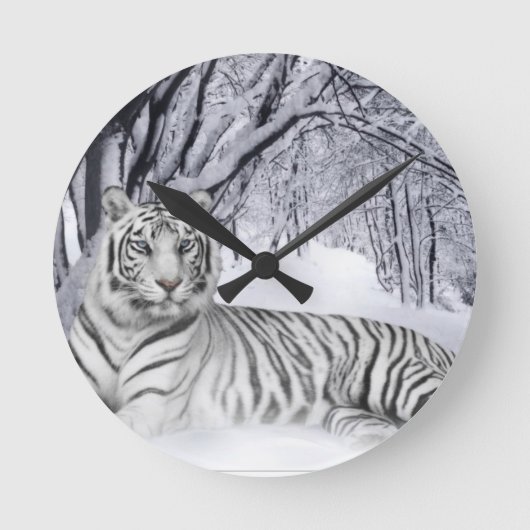 white+tiger+gifts runde wanduhr (Vorderseite)