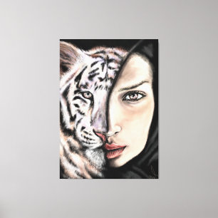 White Tiger Girl - Emotion Canvas Print - Malerei Leinwanddruck