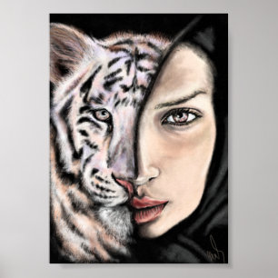 White Tiger Girl - Emotion Poster - Malerei Art