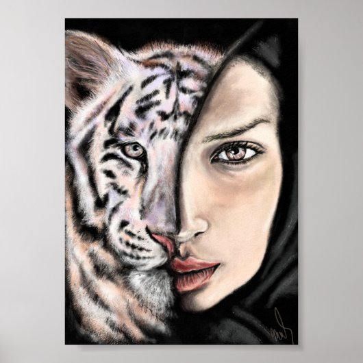 White Tiger Girl - Emotion Poster - Malerei Art (Vorne)