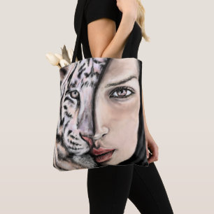 White Tiger Girl Tote Tag Tasche