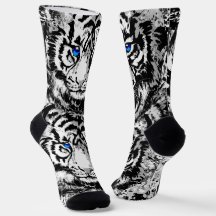 White Tiger Head Socken - Tiger Socks Blue Eyes