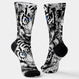 White Tiger Head Socken - Tiger Socks Blue Eyes