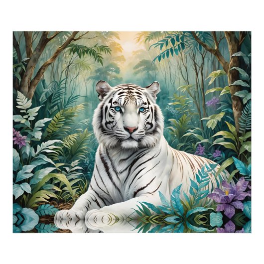 White Tiger Jungle Flora Fotodruck (Vorne)