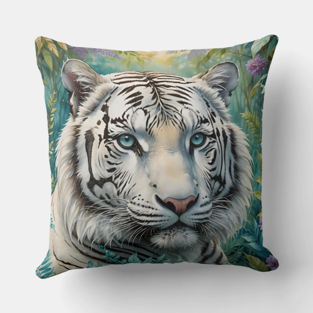 White Tiger Jungle Flora Kissen (Rückseite)