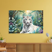 White Tiger Jungle Flora Leinwanddruck (Insitu (Wohnzimmer))