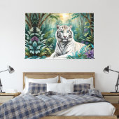 White Tiger Jungle Flora Leinwanddruck (Insitu (Schlafzimmer))