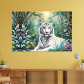 White Tiger Jungle Flora Leinwanddruck (Insitu (Wohnzimmer))