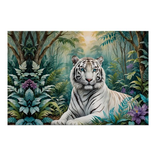 White Tiger Jungle Flora Poster (Vorderseite)