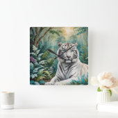 White Tiger Jungle Flora Quadratische Wanduhr (Zuhause)