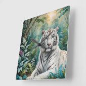 White Tiger Jungle Flora Quadratische Wanduhr (Winkel)