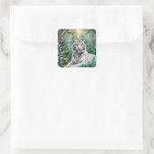 White Tiger Jungle Flora Quadratischer Aufkleber (Tasche)