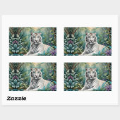 White Tiger Jungle Flora Rechteckiger Aufkleber (Blatt)