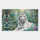 White Tiger Jungle Flora Rechteckiger Aufkleber (Vorderseite)