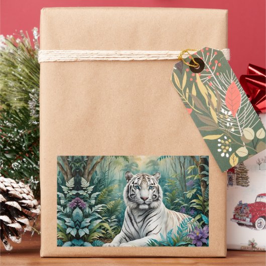 White Tiger Jungle Flora Rechteckiger Aufkleber (Feiertag)