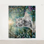 White Tiger Jungle Flora Wandteppich (Vorderseite)