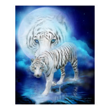 White Tiger Moon Art Poster/Print