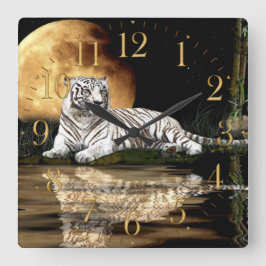 White Tiger & Moon Big Cat Animal-Lover Wall Clock Runde Wanduhr