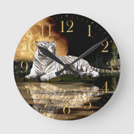 White Tiger & Moon Big Cat Animal-Lover Wall Clock Runde Wanduhr
