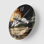 White Tiger & Moon Big Cat Animal-Lover Wall Clock Runde Wanduhr (Winkel)