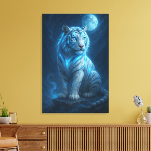 White Tiger – Moonlit Mystical Scene | ManJiangHon Leinwanddruck (Insitu (Wohnzimmer))