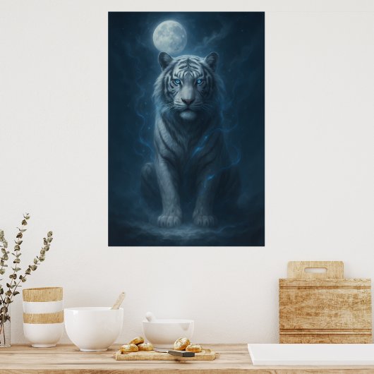 White Tiger – Moonlit Mystical Scene | ManJiangHon Poster (Küche)