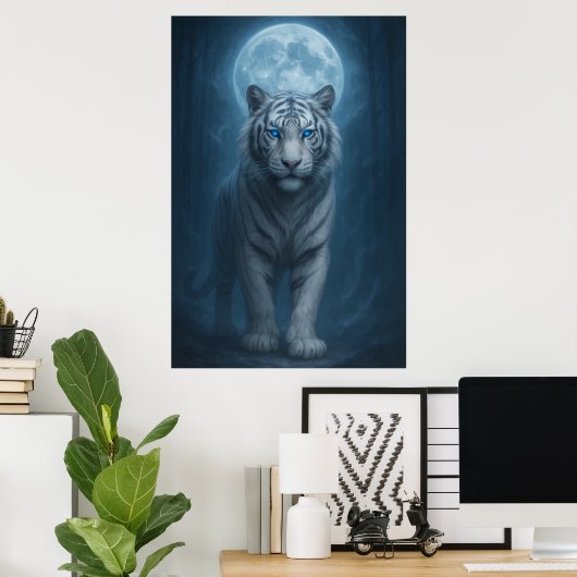 White Tiger – Moonlit Mystical Scene | ManJiangHon Poster (Heimbüro)