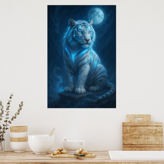 White Tiger – Moonlit Mystical Scene | ManJiangHon Poster (Küche)