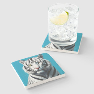 White Tiger Pop Kunst - Dichtung und Musik Steinuntersetzer