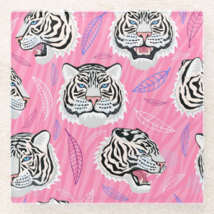White Tiger Roar: Dschungel-Regenwaldmuster Glasuntersetzer