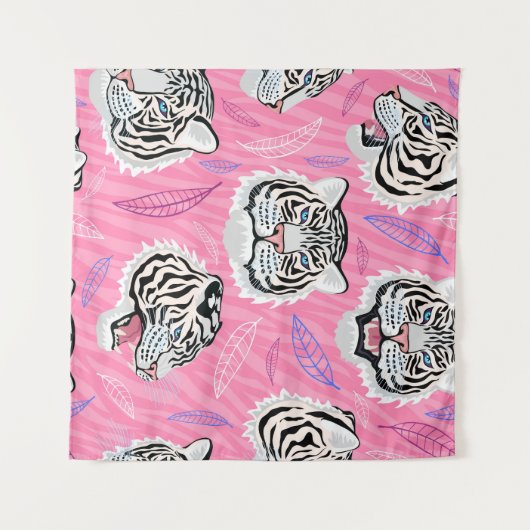 White Tiger Roar: Dschungel-Regenwaldmuster Wandteppich (Vorderseite (Horizontal))