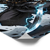 White Tiger Samurai Warrior Blue Lightning Fantasy Poster (Ecke)