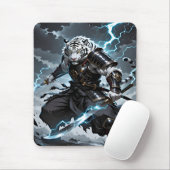 White Tiger Samurai Warrior Blue Lightning Gaming Mousepad (Mit Mouse)