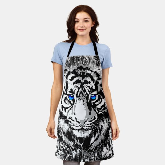 White Tiger Schürze - Weißer Tiger Zeichnend (Getragen)