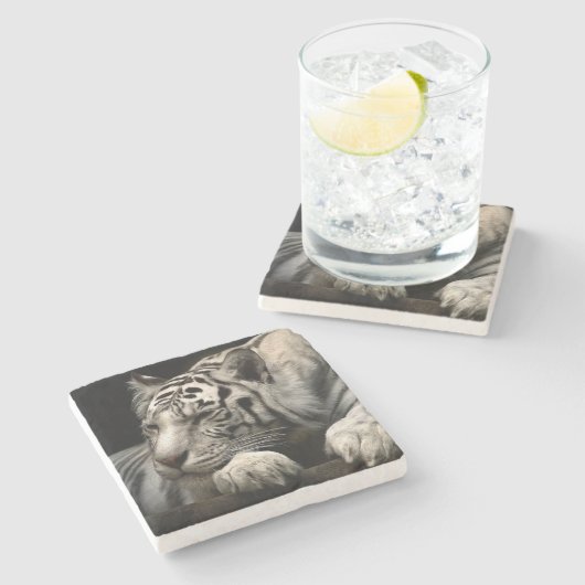 White Tiger Steinuntersetzer (Seitenansicht)