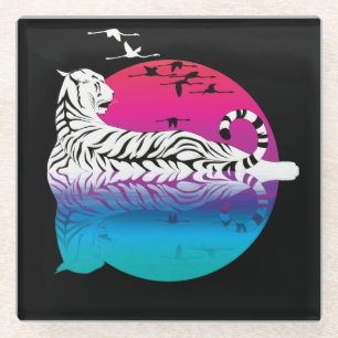 White Tiger Sunset Glasuntersetzer