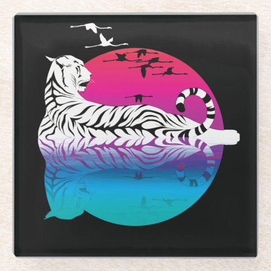 White Tiger Sunset Glasuntersetzer (Vorderseite)